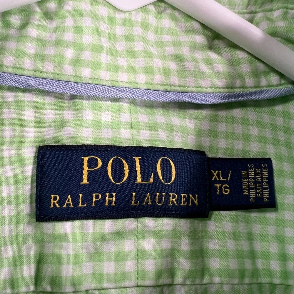 Polo Ralph Lauren Shirt Mens XL Extra Large Green Gingham Check Button Up